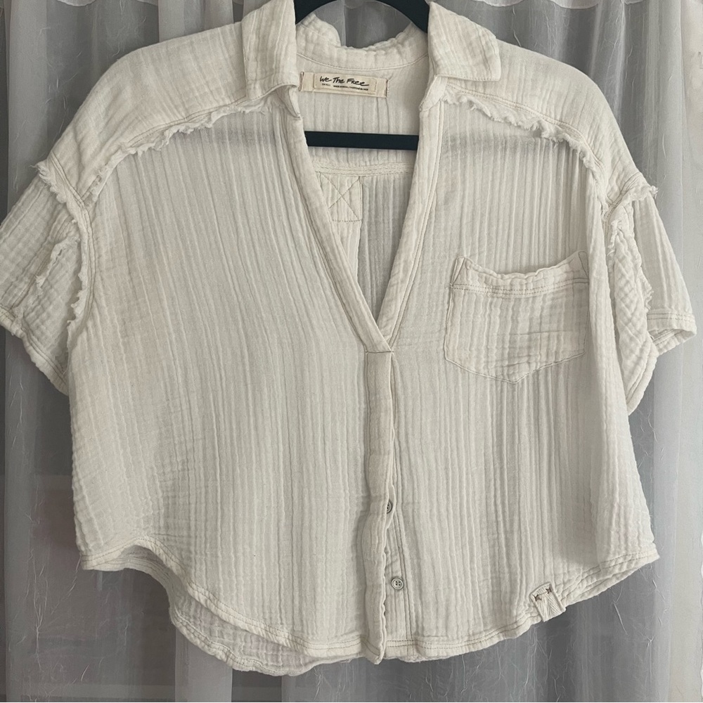 free people cropped button up shirt